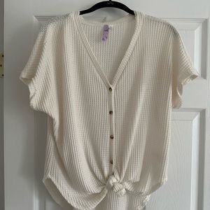 White Waffle Knit Tie Shirt